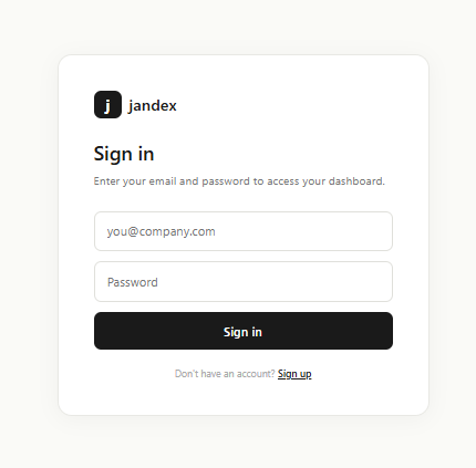 Jandex sign-in screen